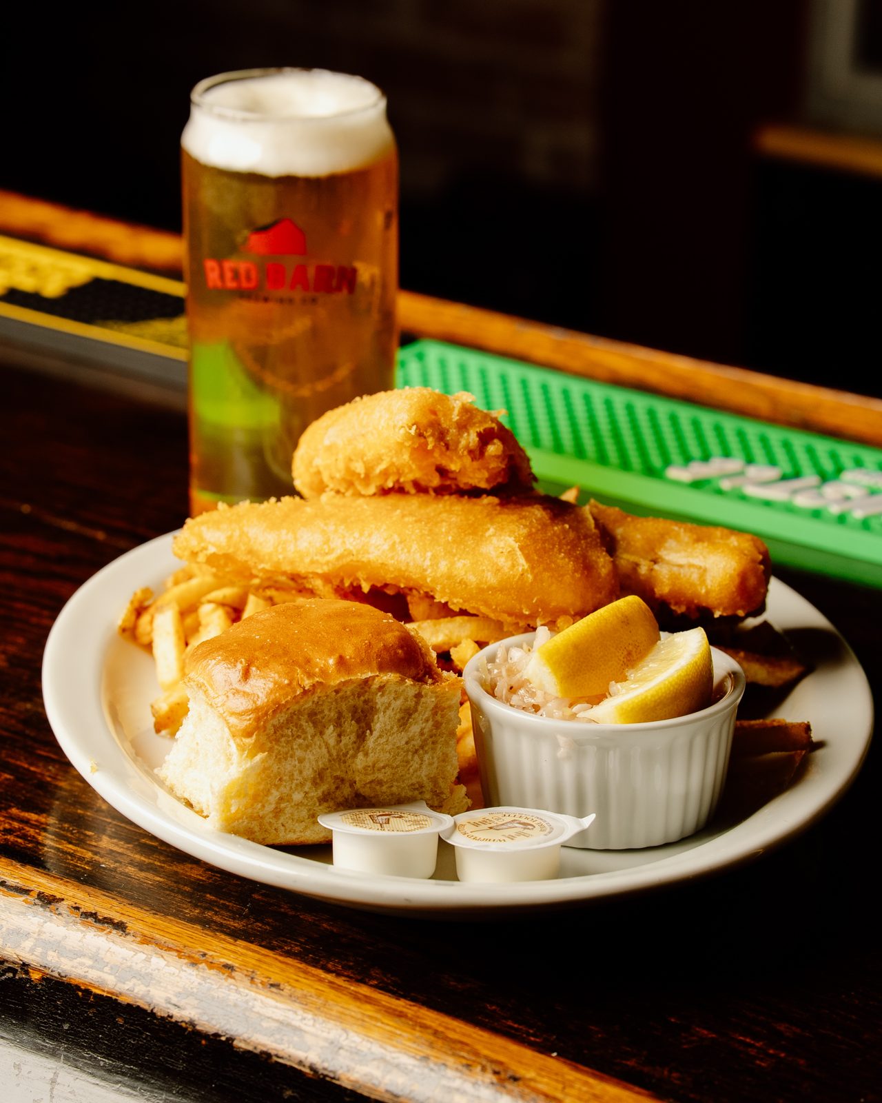 Fish and chips with a pint